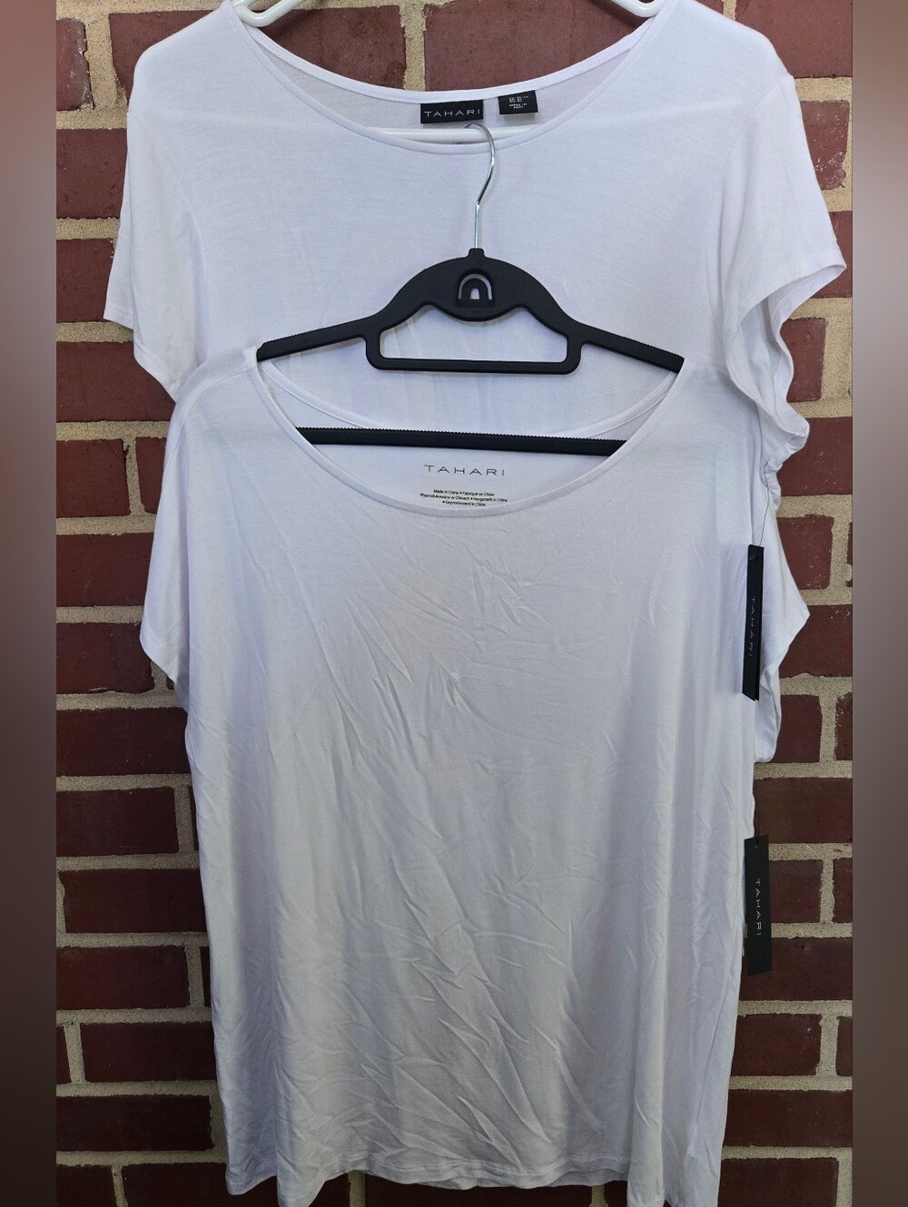NWT Tahari White Tee Bundle XL Modal & Rayon Stretch Short Sleeve Tops 2-Pack